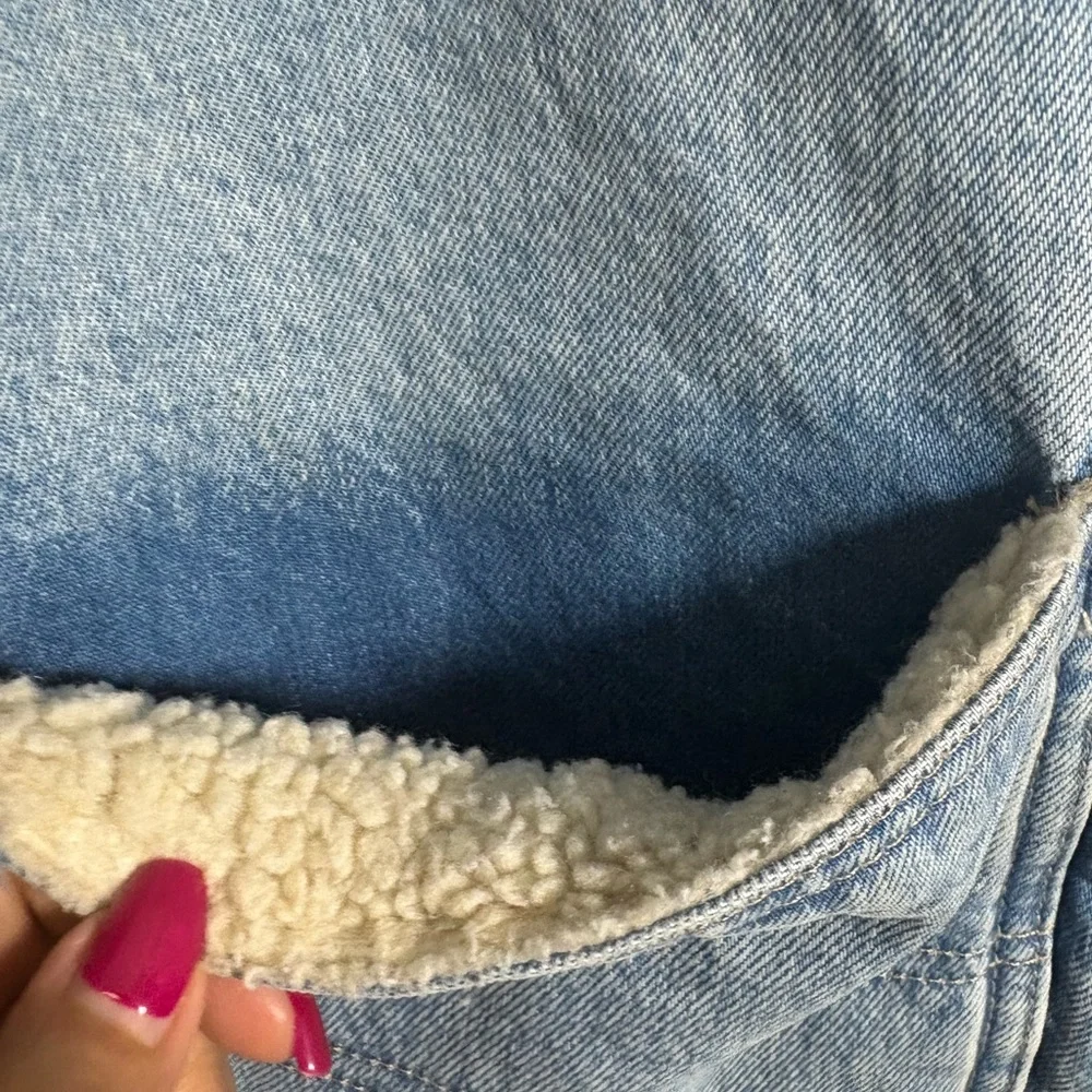 GAP Soft Denim Sherpa Button Front Jacket w Patch Pockets 1 Inner Pocket. XL - Picture 2 of 16